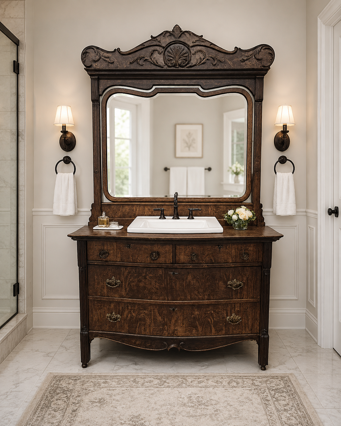 Antiques Oak Dresser converted to a Bathroom Vanity