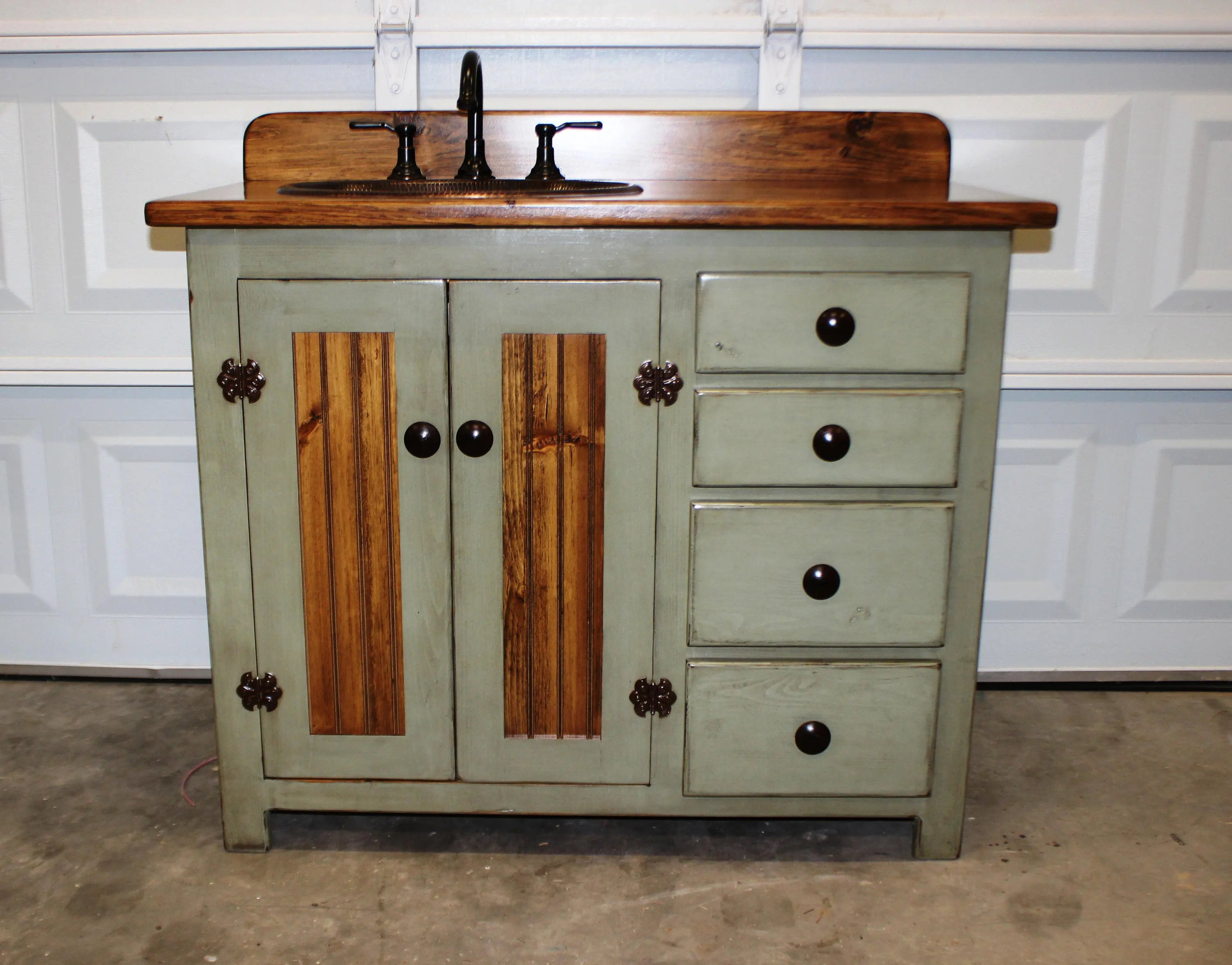 Rustic Farmhouse Vanity - Copper Sink - 42" - Sage Green - Bathroom ...